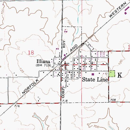 Topographic Map of State Line City Volunteer Fire Department, IN