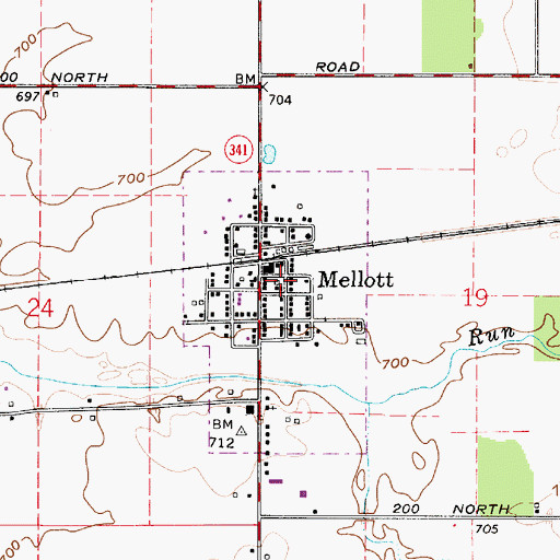 Topographic Map of Mellott Volunteer Fire Department, IN