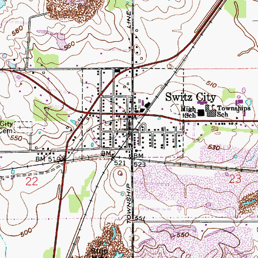 Topographic Map of Switz City Fire Department, IN