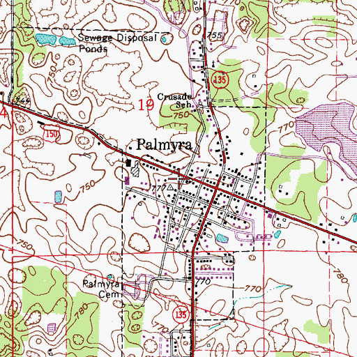 Topographic Map of Palmyra Fire Department, IN