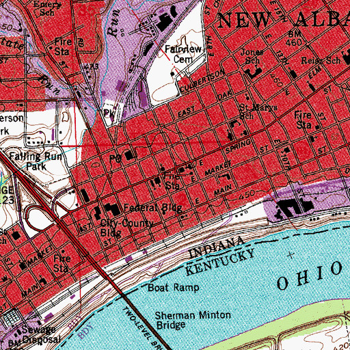 Topographic Map of New Albany Fire Department Station 3, IN