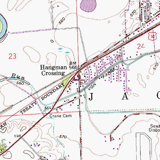 Topographic Map of Jackson - Washington Fire Department - Hangman Crossing, IN