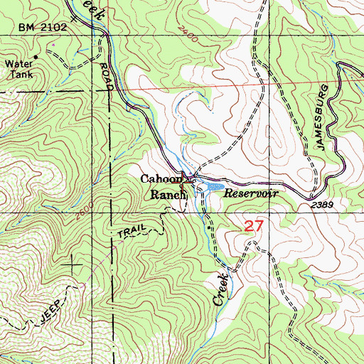 Topographic Map of Cahoon Ranch, CA