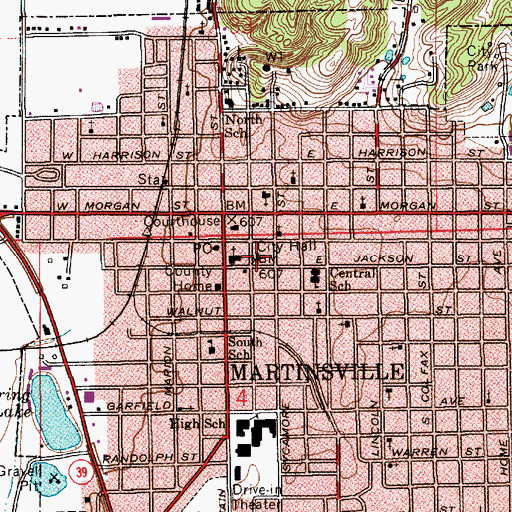 Topographic Map of Martinsville Fire Station 14, IN