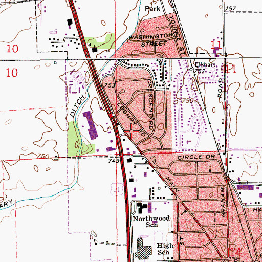 Topographic Map of Franklin Fire Department Station 21, IN