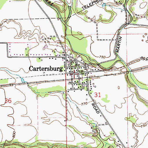 Topographic Map of Cartersburg Fire Department, IN