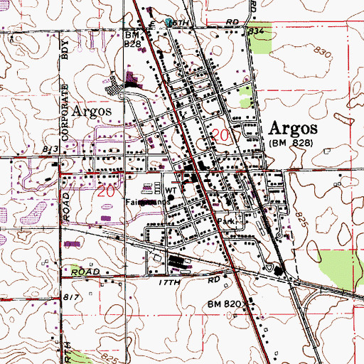 Topographic Map of Argos Fire Department, IN