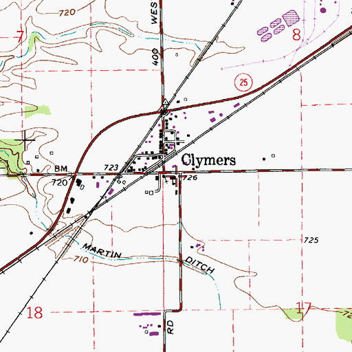 Topographic Map of Clymers Fire Department, IN