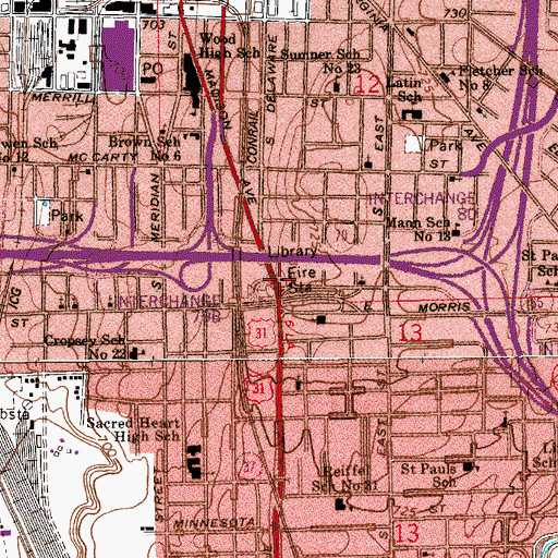 Topographic Map of Indianapolis Fire Department, IN