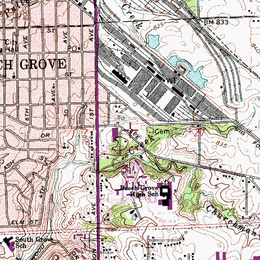 Topographic Map of Beach Grove Fire Department, IN