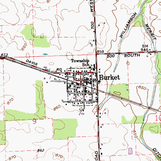 Topographic Map of Burket Firemans Training Center, IN