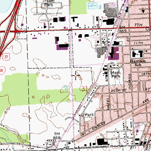 Topographic Map of Auburn Fire Department, IN