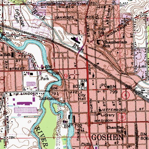 Topographic Map of Goshen Fire Department, IN