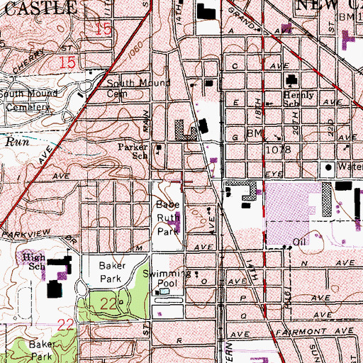 Topographic Map of New Castle Emergency Medical Service, IN