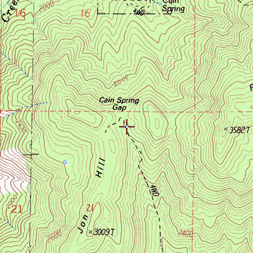 Topographic Map of Cain Spring Gap, CA