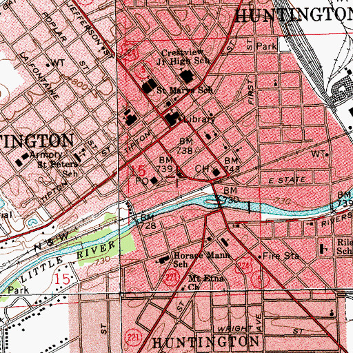 Topographic Map of Huntington City Fire Department, IN