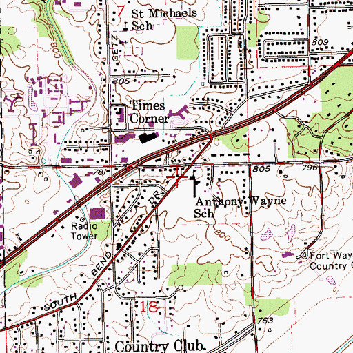 Topographic Map of Southwest Allen County Fire Department, IN