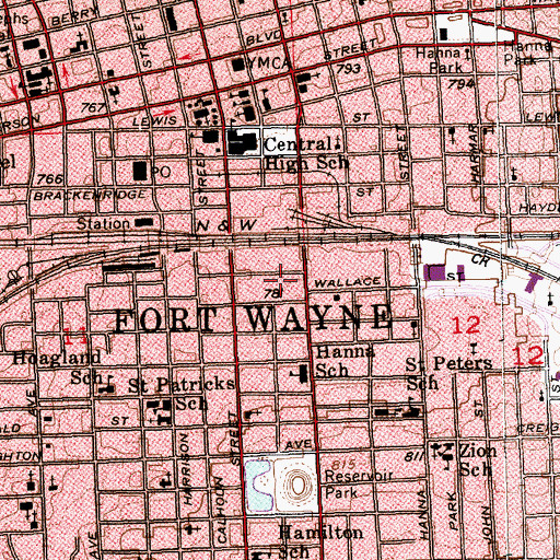 Topographic Map of Fort Wayne Fire Department, IN