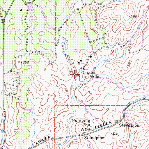 Topographic Map of Cajalco Tin Mine, CA