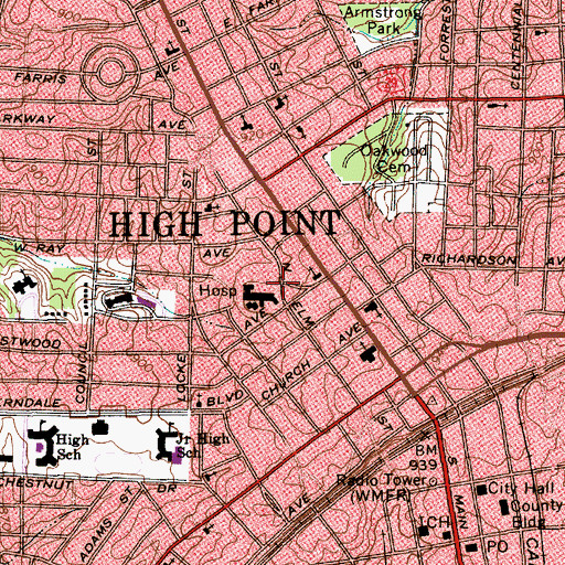 Topographic Map of High Point Regional Hospital, NC