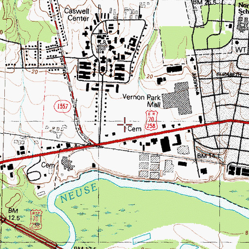 Topographic Map of Caswell Developmental Center, NC
