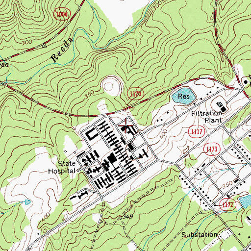 Topographic Map of John Umstead Hospital, NC