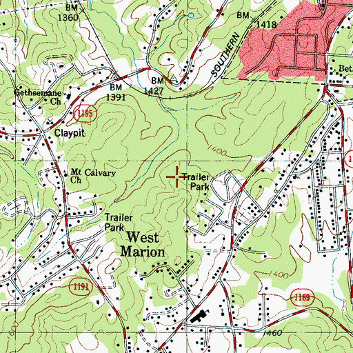 Topographic Map of McDowell Hospital, NC