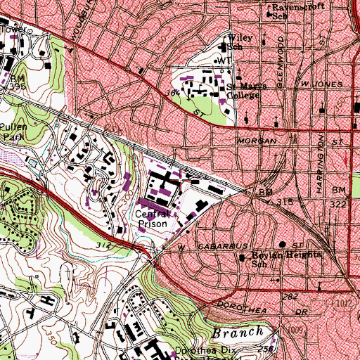 Topographic Map of Central Prison Hospital, NC