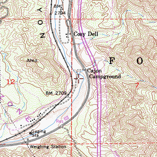 Topographic Map of Cajon Campground, CA