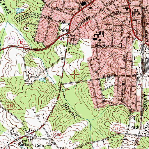 Topographic Map of Central Carolina Hospital, NC