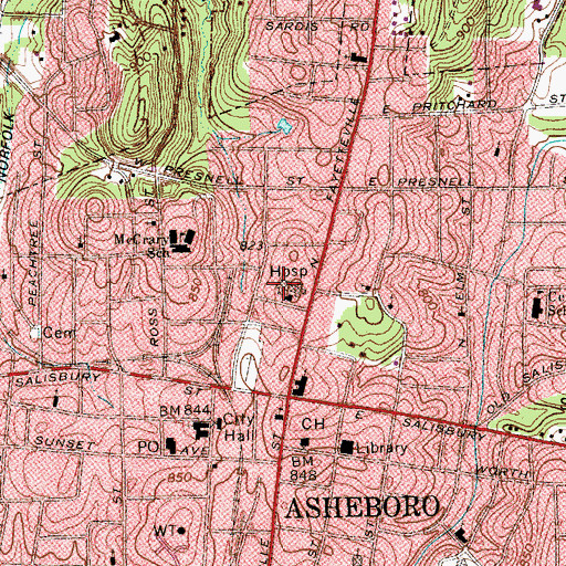 Topographic Map of Randolph Hospital, NC