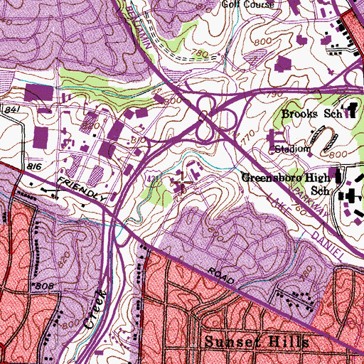 Topographic Map of Wesley Long Hospital, NC