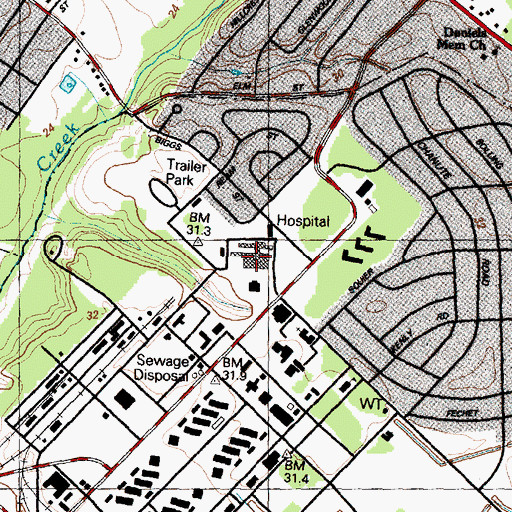 Topographic Map of Seymour Johnson Air Force Base Thomas Koritz Hospital, NC