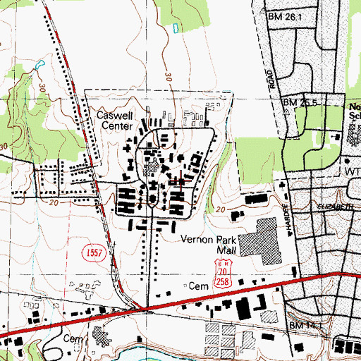 Topographic Map of Caswell Center Hospital, NC