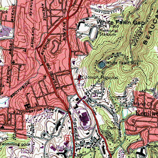 Topographic Map of Asheville Specialty Hospital, NC