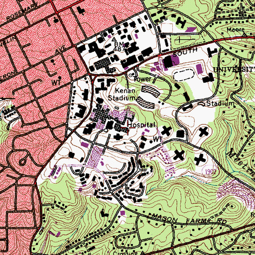 Topographic Map of University of North Carolina Women's Hospital, NC