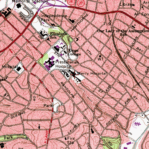 Topographic Map of Carolinas Specialty Hospital, NC