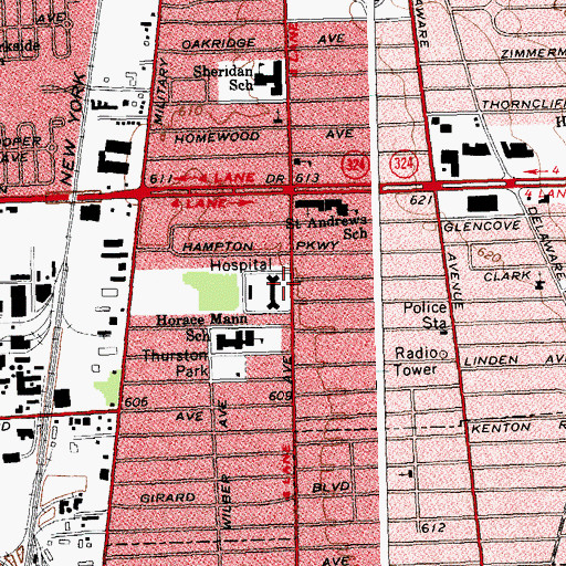Topographic Map of Kenmore Mercy Hospital, NY