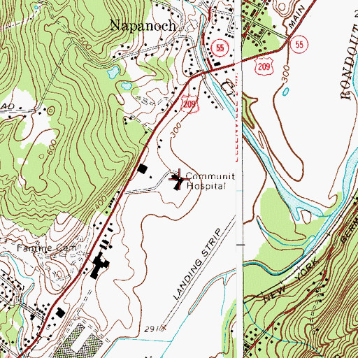 Topographic Map of Ellenville Regional Hospital, NY