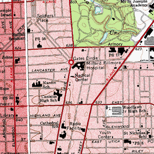 Topographic Map of BryLin Hospitals, NY