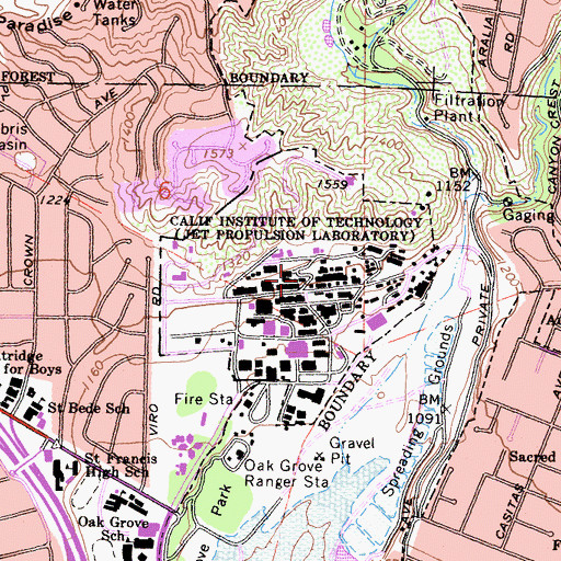 Topographic Map of Jet Propulsion Laboratory, CA