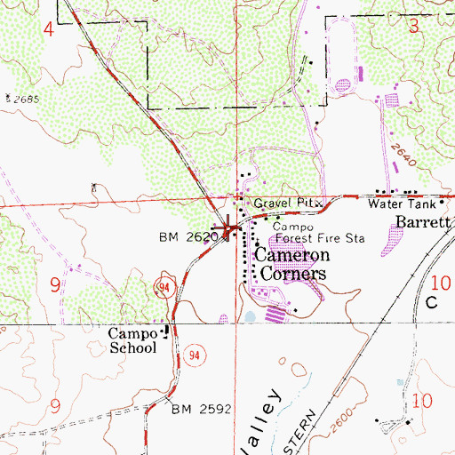 Topographic Map of Cameron Corners, CA