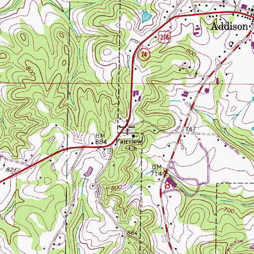 Topographic Map of Fairview Missionary Baptist Church Number 2 Cemetery, AL
