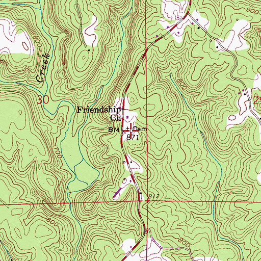 Topographic Map of Friendship Primitive Baptist Church Cemetery, AL