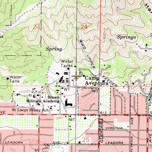 Topographic Map of Camp Aventura, CA