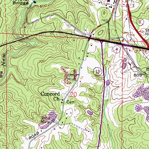 Topographic Map of West Cemetery, AL