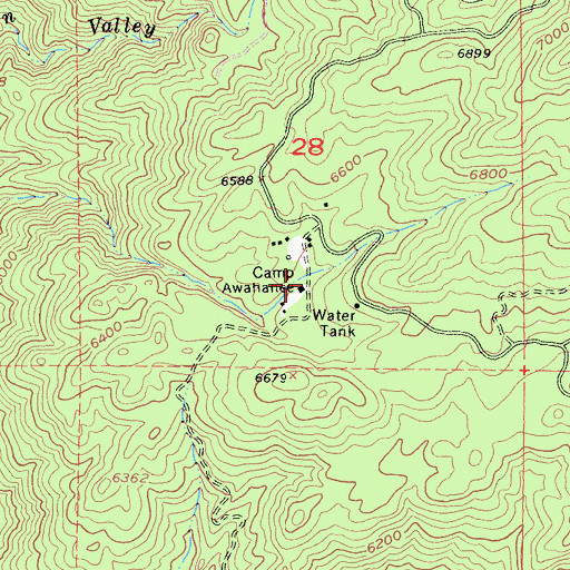 Topographic Map of Camp Awahanee, CA