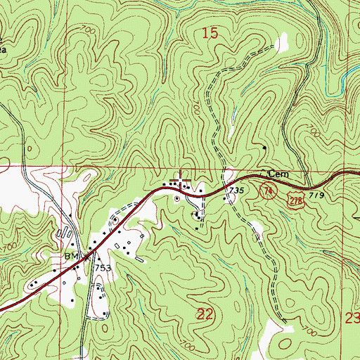Topographic Map of Houston Church of God Cemetery, AL