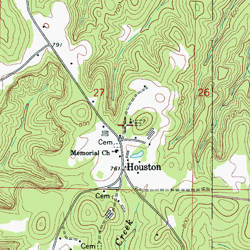 Topographic Map of Houston Baptist Church Cemetery, AL
