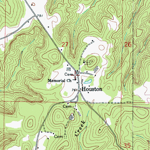 Topographic Map of Houston Memorial United Methodist Church Cemetery, AL